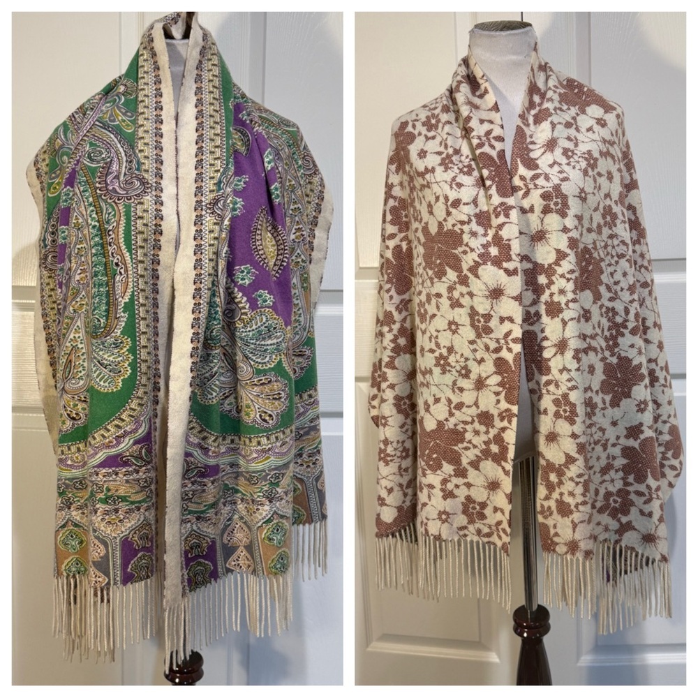 Cashmere! J McLaughlin mixed print fringe cashmere scarf